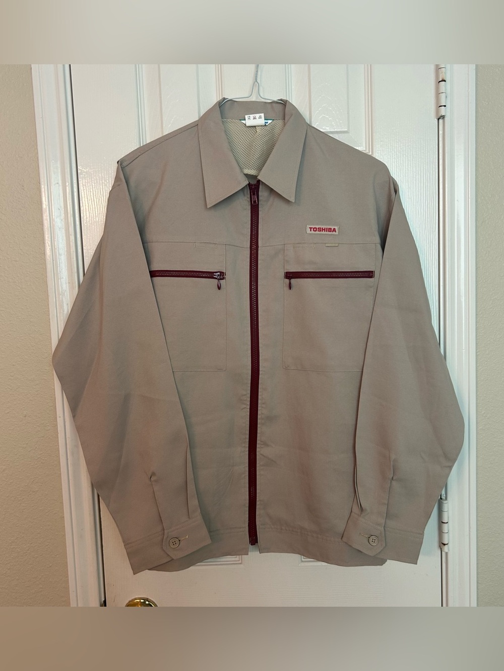 Vintage Toshiba Work Jacket Mens Large Tan Vintage Full Zip Utility Uniform Coat